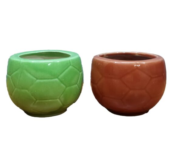 Nelesa Gardening Red and Green Ceramic Football Pot Combo Handmade Ceramic Pot for Plants (Size: 4 * 4 inch, Two Pots Pack, with Drainage Hole)