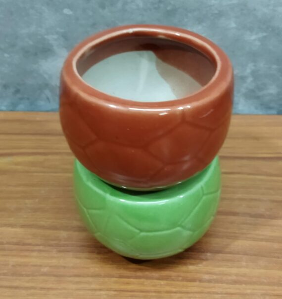 Nelesa Gardening Red and Green Ceramic Football Pot Combo Handmade Ceramic Pot for Plants (Size: 4 * 4 inch, Two Pots Pack, with Drainage Hole) - Image 2