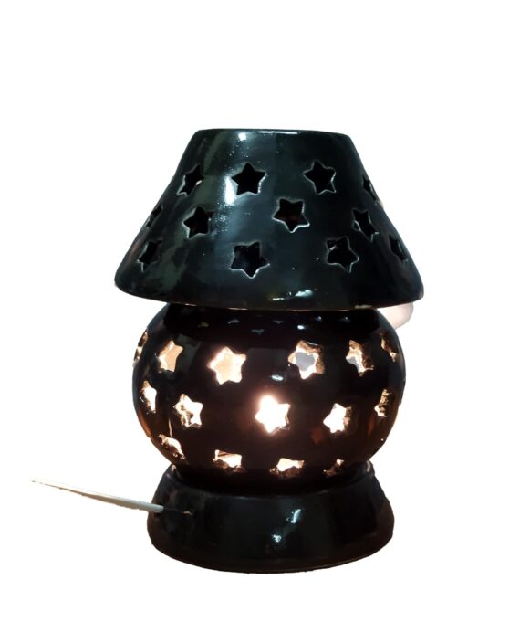 Nelesa Gardening Ceramic Electric Table Lamp Aromatic Oil Diffuser, Black Colour, Scented Oil Burner for Office, Spa, Gym, Yoga Room, Drawing Room, Center Table of Your Home