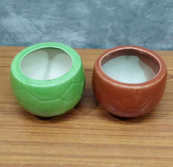 Nelesa Gardening Red and Green Ceramic Football Pot Combo Handmade Ceramic Pot for Plants (Size: 4 * 4 inch, Two Pots Pack, with Drainage Hole) - Image 6