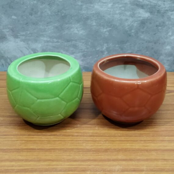 Nelesa Gardening Red and Green Ceramic Football Pot Combo Handmade Ceramic Pot for Plants (Size: 4 * 4 inch, Two Pots Pack, with Drainage Hole) - Image 4