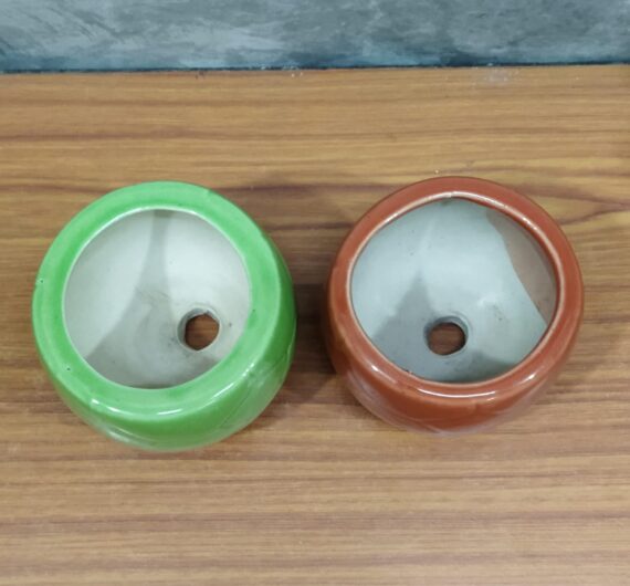 Nelesa Gardening Red and Green Ceramic Football Pot Combo Handmade Ceramic Pot for Plants (Size: 4 * 4 inch, Two Pots Pack, with Drainage Hole) - Image 5