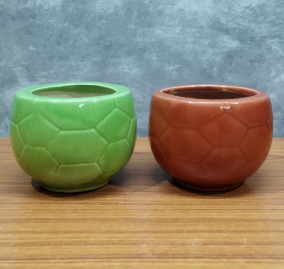 Nelesa Gardening Red and Green Ceramic Football Pot Combo Handmade Ceramic Pot for Plants (Size: 4 * 4 inch, Two Pots Pack, with Drainage Hole) - Image 3